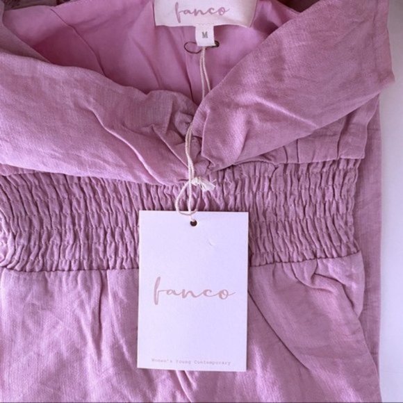 Fanco Francesca Mauve Milkmaid Mini Dress Cut Out Puff Sleeve Smocked New Medium - Picture 13 of 14